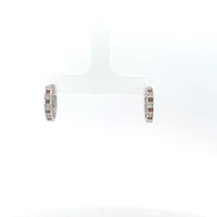 10K White Gold 0.16cttw Genuine Ruby & 0.03cttw Diamond Hoop Huggie Hinged Earrings