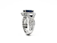 14K White Gold 3.16cttw Genuine Sapphire & 1.15cttw Diamond Ring, Size 6