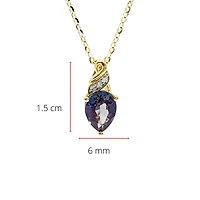 10K Yellow Gold 8x6mm Pear Cut Created Alexandrite and 0.01cttw Diamond Pendant, 18"