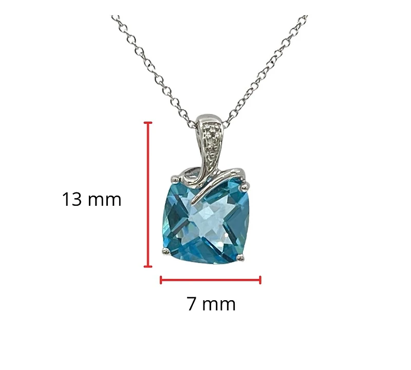 10K White Gold Blue Topaz and Diamond Pendant, 18"