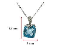 10K White Gold Blue Topaz and Diamond Pendant, 18"
