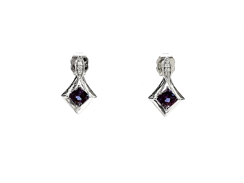 10K White Gold Created Alexandrite and 0.026cttw Diamond Earrings