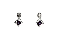 10K White Gold Created Alexandrite and 0.026cttw Diamond Earrings
