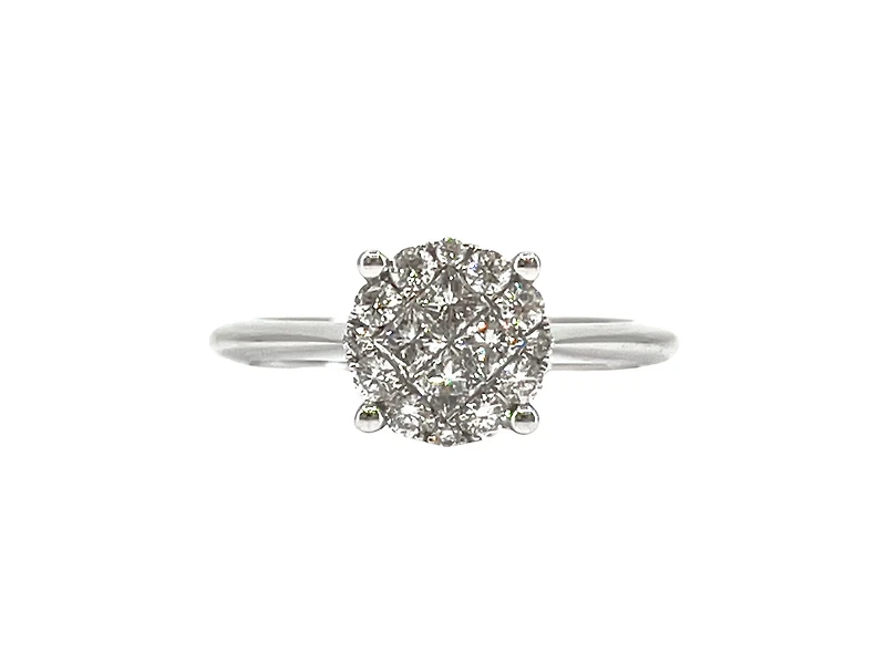 14K White Gold 0.47cttw Diamond Halo Engagement Ring, size 6.5
