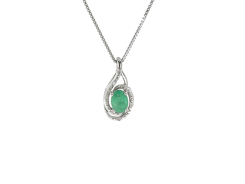925 Sterling Silver Emerald & Diamond  Necklace