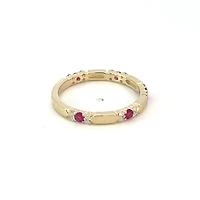 10K Yellow Gold Genuine Ruby & 0.13cttw Diamond Ring / Band, size 6.5