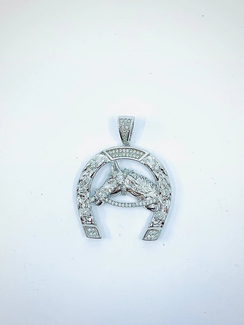 Horseshoe Sterling Silver Charm w /CZ