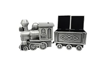 Pewter Engraveable Train Money Bank with First Curl and First Tooth Train Cars