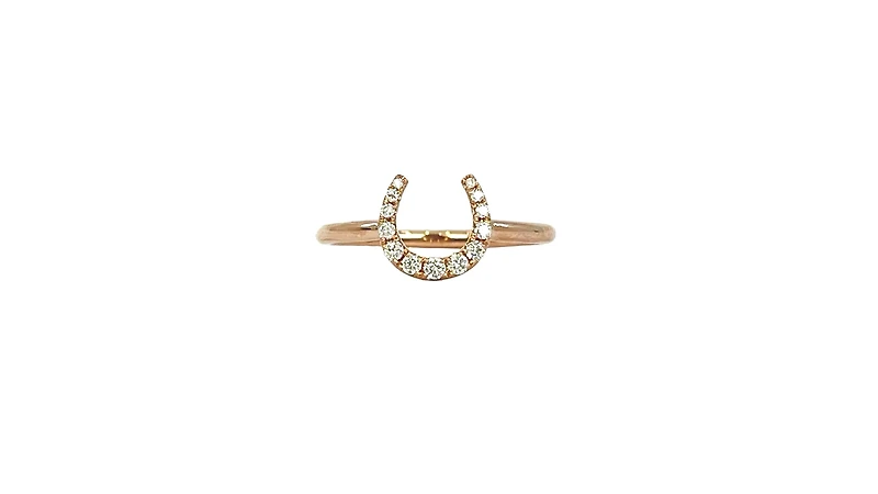 14K Rose Gold 0.14cttw Diamond Horseshoe Ring, size 6.5