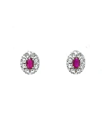 10K White Gold 0.65cttw Genuine Ruby and 0.08cttw Diamond Earrings