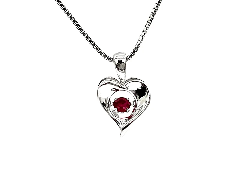 925 Sterling Silver 0.10cttw Ruby 9mm x 11mm Heart Shape Necklace  - 18 Inches