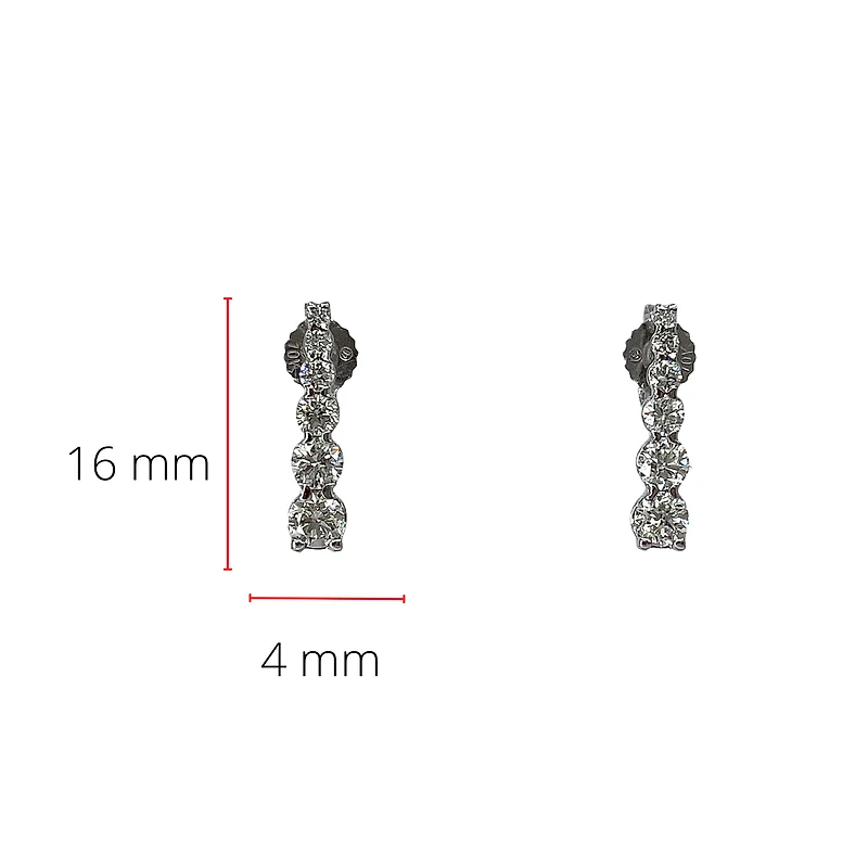 10K White Gold 1.00cttw Diamond Tappered 6 Stone Drop Earrings - 16mm x 4mm