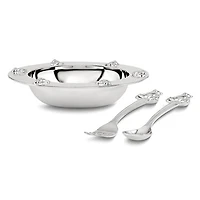 "Silver-plated Teddy Bear Bowl, Spoon, Fork Set"