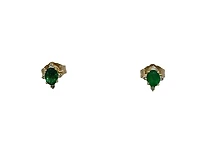 10K Yellow Gold 0.30cttw (4x3mm) Emerald & 0.04cttw Diamond Earring