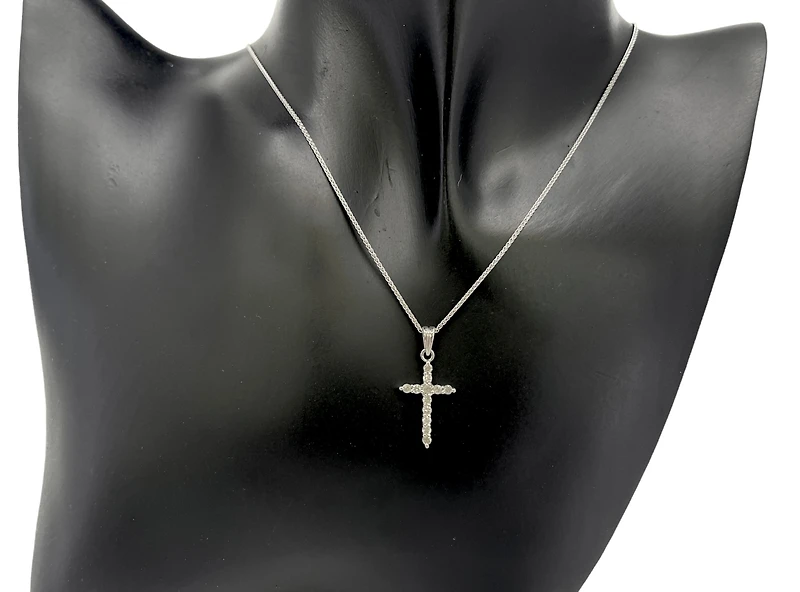 14K White Gold 0.35 cttw Diamond Cross Pendant, 18"