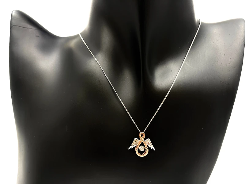 10K Rose Gold & White Gold 0.05cttw Diamond Angel Pendant, 18"