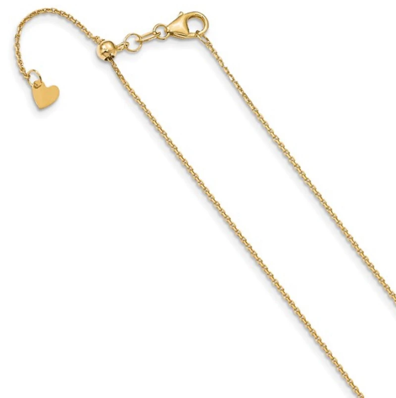 Adjustable 10K Gold Cable Chain 16" - 22" 1.1mm