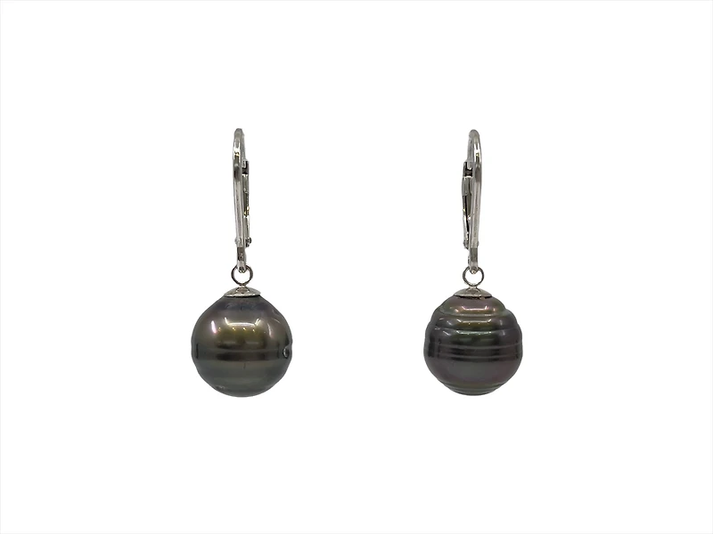 Sterling Silver Tahitian Pearl Dangle Earrings with Lever Back Closure
