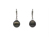 Sterling Silver Tahitian Pearl Dangle Earrings with Lever Back Closure