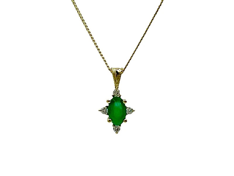 10K Yellow Gold 5x3mm Emerald and 0.03cttw Diamond Pendant