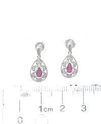 10K White Gold 0.55cttw Genuine Ruby and 0.11cttw Diamond Earrings
