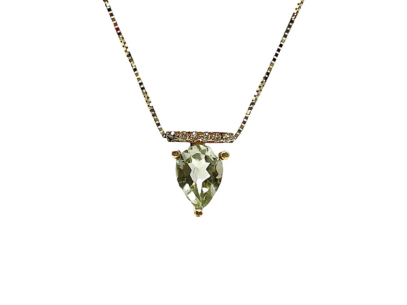 10K Yellow Gold 1.00cttw Green Amethyst (Prasiolite) and 0.042cttw Diamond Necklace, 18"