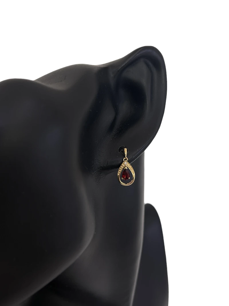 10K Yellow Gold Garnet and Diamond Dangle Earrings with Butterfly Backings
