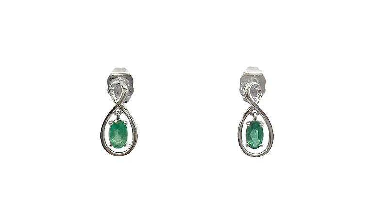10K White Gold 0.40cttw Oval Cut Emerald Earrings