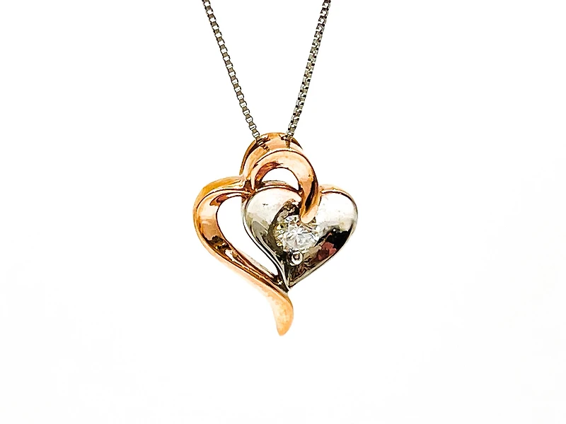 10K Rose Gold & White Gold 0.096cttw Canadian Diamond Heart Pendant, 18"