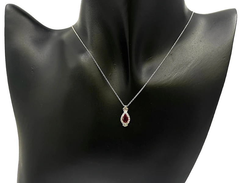 10K White Gold Ruby and Diamond Pendant, 18"