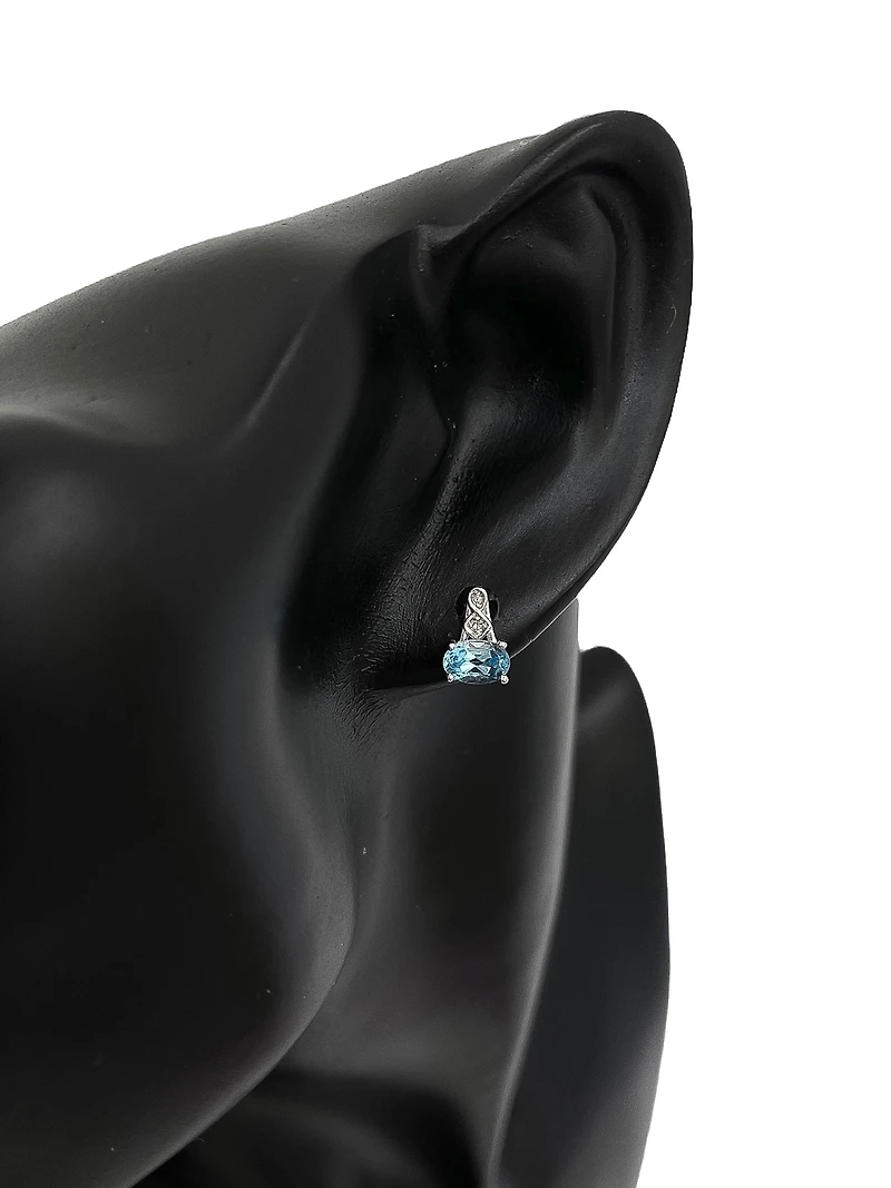 10K White Gold 1.20cttw Genuine Blue Topaz and 0.02cttw Diamond Earrings