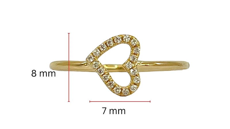 14K Yellow Gold 0.08cttw Diamond Heart Ring, size 6.5