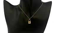 14K Yellow Gold 0.12cttw Diamond Lock Pendant, 18"