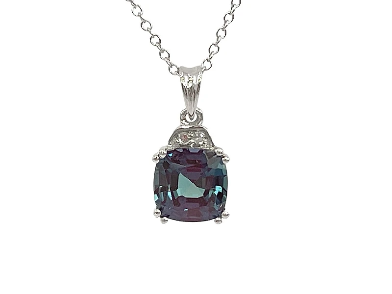 10K White Gold 1.00cttw Created Alexandrite & 0.01cttw Diamond Pendant, 17"