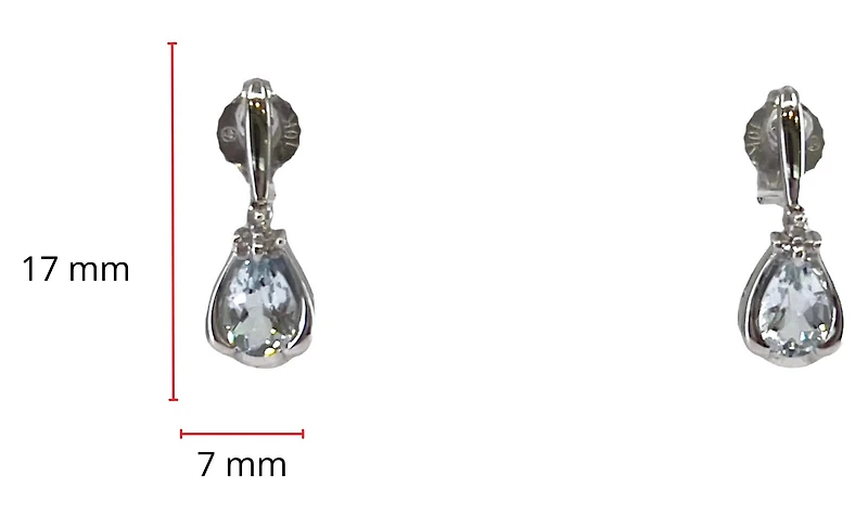 10K White Gold 0.70cttw Genuine Aquamarine Pear Cut & 0.03cttw Diamond Stud / Dangle / Drop Earrings
