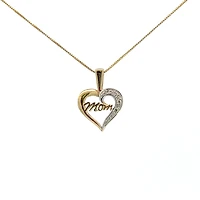 10K Yellow Gold 0.02 cttw Diamond "Mom" Heart Pendant, 18"