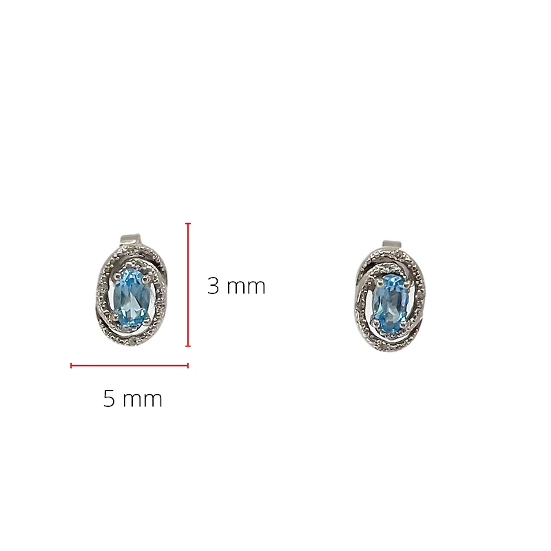 925 Sterling Silver Blue Topaz & Diamond Halo Stud Earrings