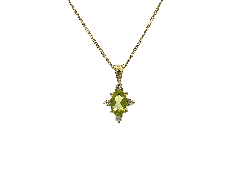 10K White Gold Peridot and 0.03cttw Diamond Pendant, 18" Box Chain
