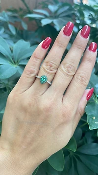 10K White Gold 0.45cttw Pear Cut Emerald and 0.18cttw Diamond Halo Ring - Size 6.5