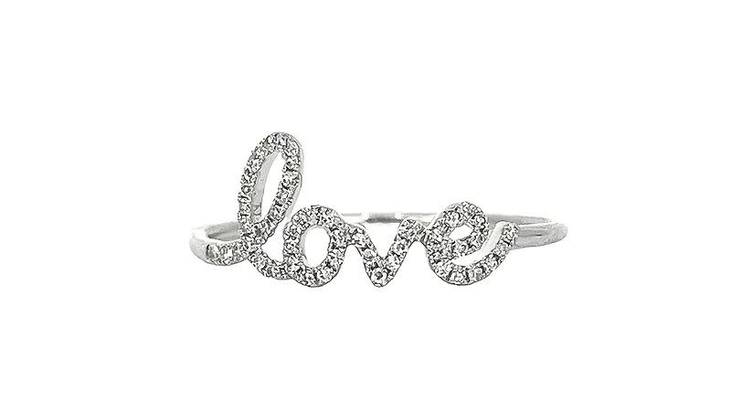 14K White Gold 0.09cttw Diamond Love Ring, size 6.5