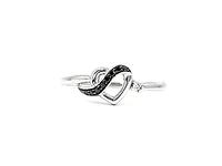 10K White Gold 0.04cttw Treated Black Diamond and 0.04cttw White Diamond Heart Ring, Size 6.5