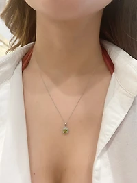 10K White Gold 5mm Cushion Cut Peridot & 0.02cttw Diamond Pendant, 18"