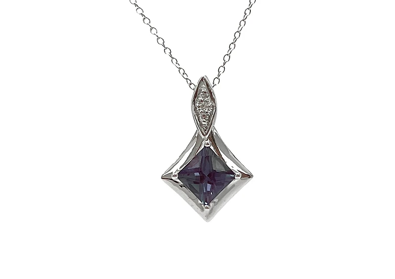 10K White Gold 0.85cttw Created Alexandrite & 0.015cttw Diamond Pendant, 17"