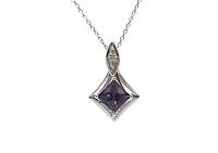 10K White Gold 0.85cttw Created Alexandrite & 0.015cttw Diamond Pendant, 17"