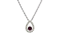 14K White Gold 0.23cttw Genuine Ruby with 0.13cttw Diamond Necklace - 16 Inches