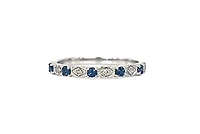 10K White Gold Round Cut Sapphire and 0.05cttw Diamond Stack Ring - Size 7