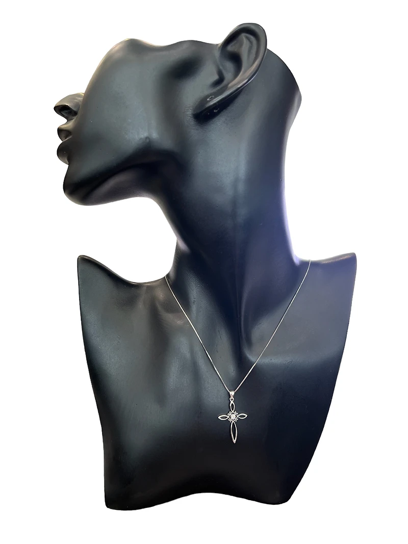 10K White Gold 0.05cttw Diamond Cross Necklace, 18"