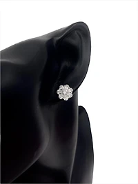 925 Sterling Silver Cubic Zirconia Floral Stud Earrings - 10.5mm
