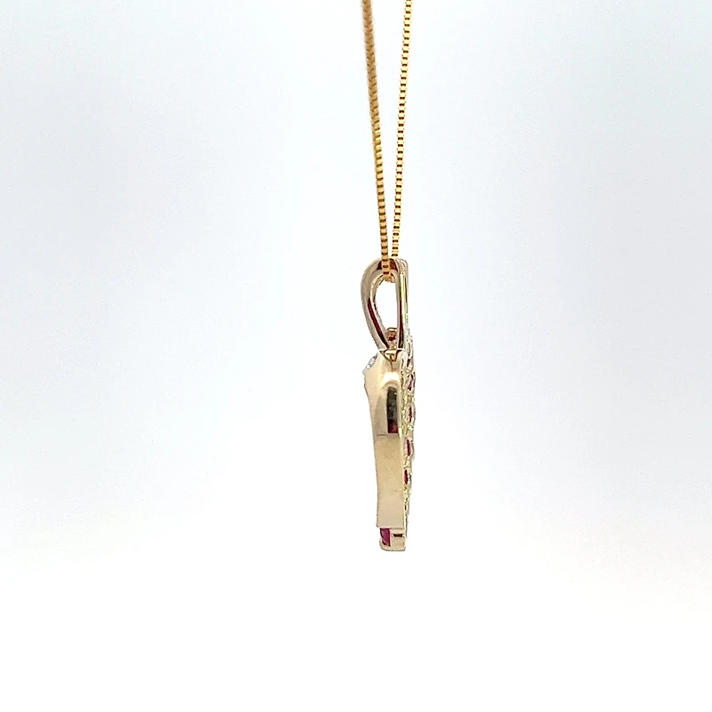 10K Yellow Gold 0.03 cttw Diamond and Ruby Heart Pendant, 18"