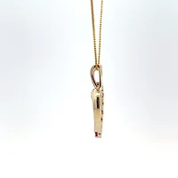 10K Yellow Gold 0.03 cttw Diamond and Ruby Heart Pendant, 18"